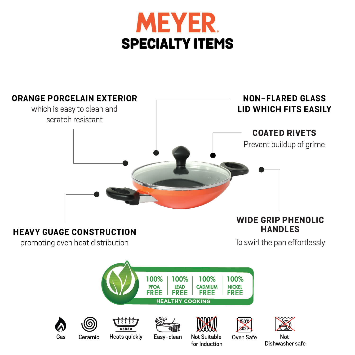 Meyer Non-Stick Appachatty / Kadai, 20cm - Pots and Pans