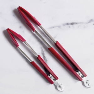 Meyer 2-Piece Crimson Silicone Tongs Set With Stainless Steel Body (23cm & 30cm) - Pots and Pans