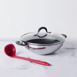 Circulon Momentum Non-Stick 3pcs Set (27cm Kadai/Wok + Silicone Round Ladle, Red) - Pots and Pans