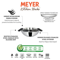 Meyer Kitchen Hacks Stainless Steel 3 Piece Open Kadai/Wok Set, (22 cm / 26 cm/ 30 cm) - Pots and Pans