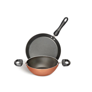 Meyer Non-Stick 2-Piece Cookware Set, Kadai + Flat Dosa Tawa (Suitable For Gas & Electric Cooktops) - Pots and Pans