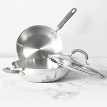Meyer Trivantage Stainless Steel Triply Cookware 3pcs Set (26cm Frypan + Kadai/Wok with Interchangeable Glass Lid)