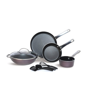 Luminescence Non-Stick 8-Piece Cookware Set, Red (Saucepan+Kadai+Frypan+Tawa+Accessories) - Pots and Pans
