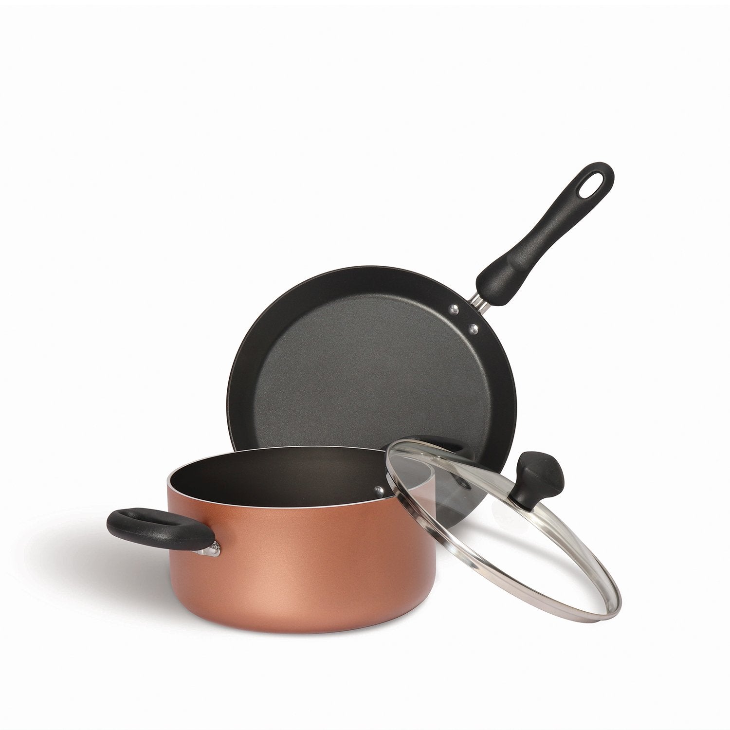 Meyer Non-Stick 3pcs Cookware Set (2.8L/20cm Casserole/Biryani Pot + 24cm Flat Dosa Tawa) - Pots and Pans