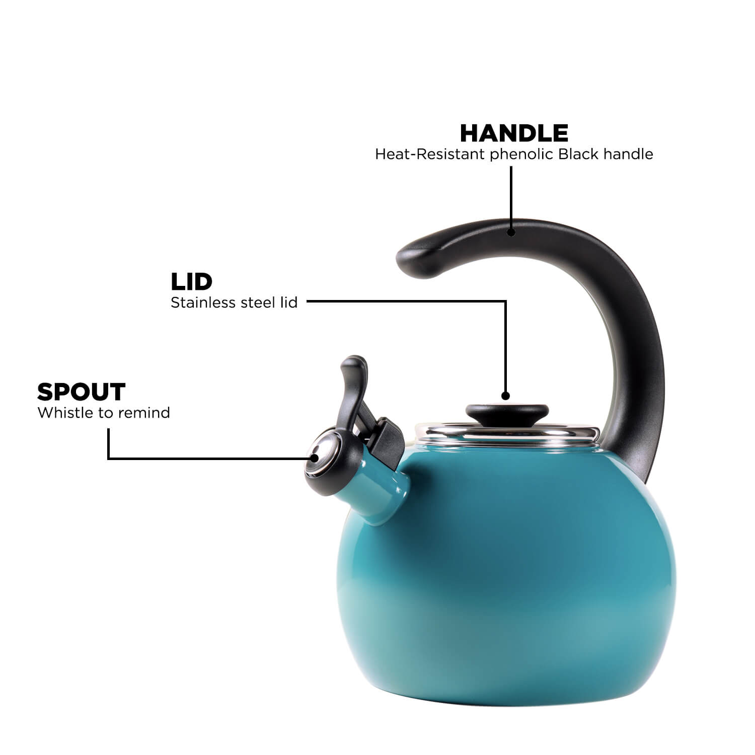 Circulon Enamel On Steel Whistling Tea Kettle 1.9 Liters, Turquoise