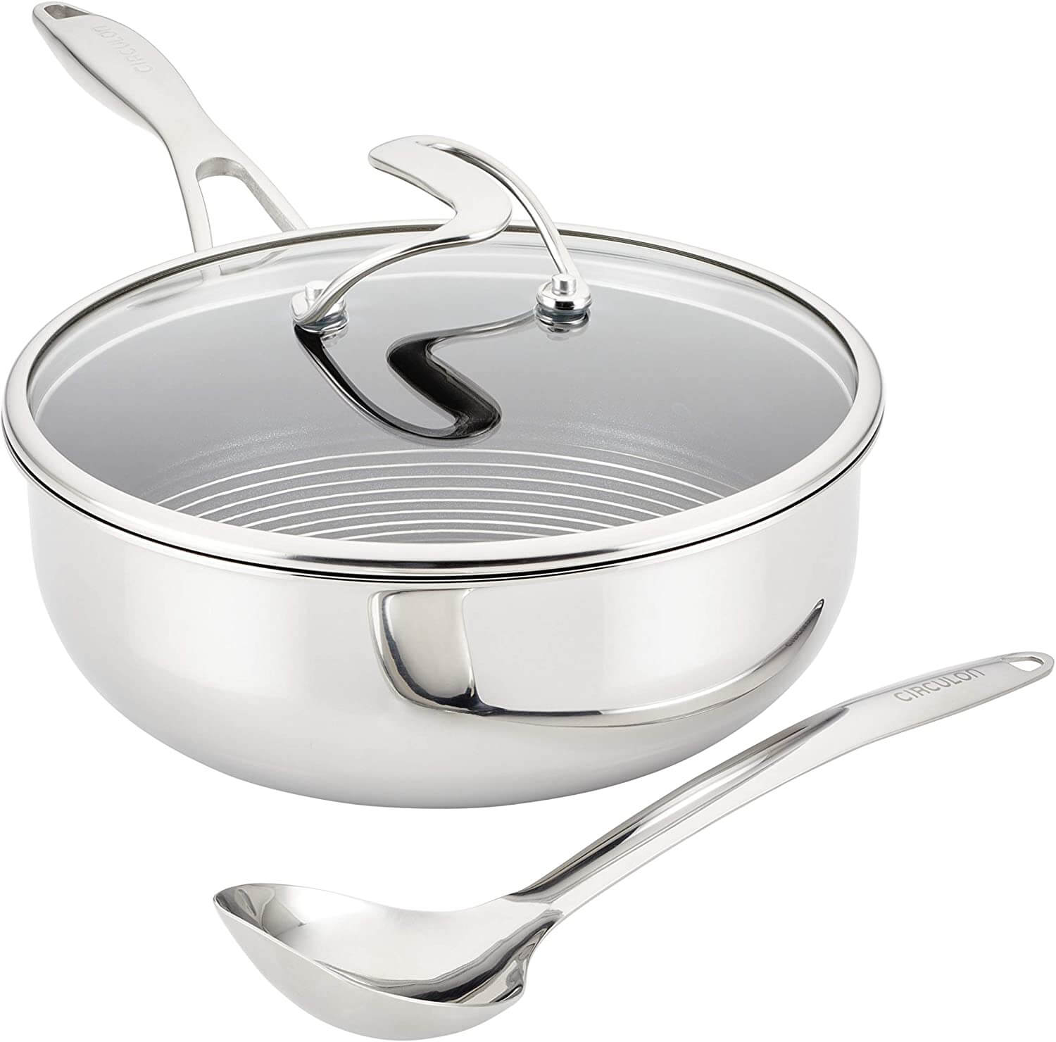 Circulon Clad Stainless Steel Chef's Pan and Spoon Set with Hybrid SteelShield and Nonstick Technology, 24cm, Silver