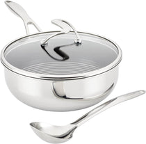 Circulon Clad Stainless Steel Chef's Pan and Spoon Set with Hybrid SteelShield and Nonstick Technology, 24cm, Silver