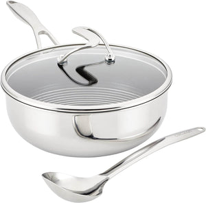 Circulon Clad Stainless Steel Chef's Pan and Spoon Set with Hybrid SteelShield and Nonstick Technology, 24cm, Silver