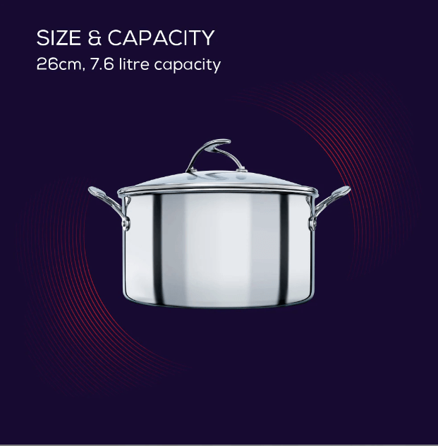 Circulon Clad Stainless Steel Casserole/Biryani Pot with Hybrid SteelShield and Nonstick Technology, 26cm ,Silver