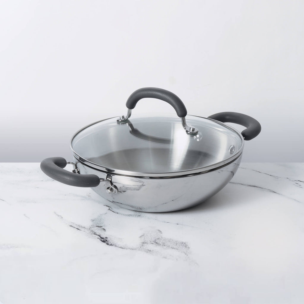 Meyer Trivantage Stainless Steel Triply Cookware Kadai/Wok with Lid, 24cm