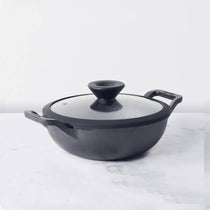 Meyer Pre Seasoned Cast Iron shallow Kadai With Glass Lid ,24cm-1