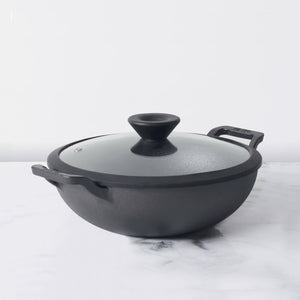 Meyer Pre Seasoned Cast Iron shallow Kadai With Glass Lid ,26cm-1