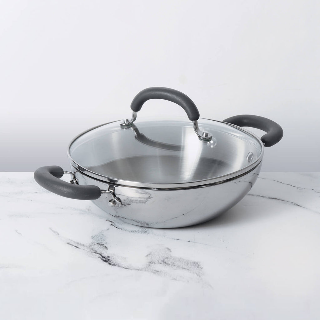 Meyer Trivantage Stainless Steel Triply Cookware Kadai/Wok with Lid, 26cm