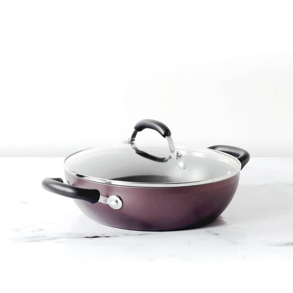 Meyer Merlot Non-Stick Kadai/Wok with Lid, 26cm