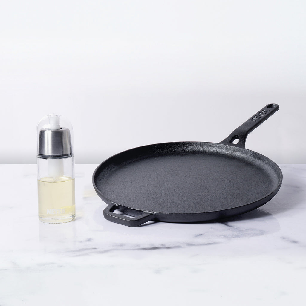 Meyer 2pcs Set - 28cm Cast Iron Flat Tawa + Oil Sprayer - Pots and Pans