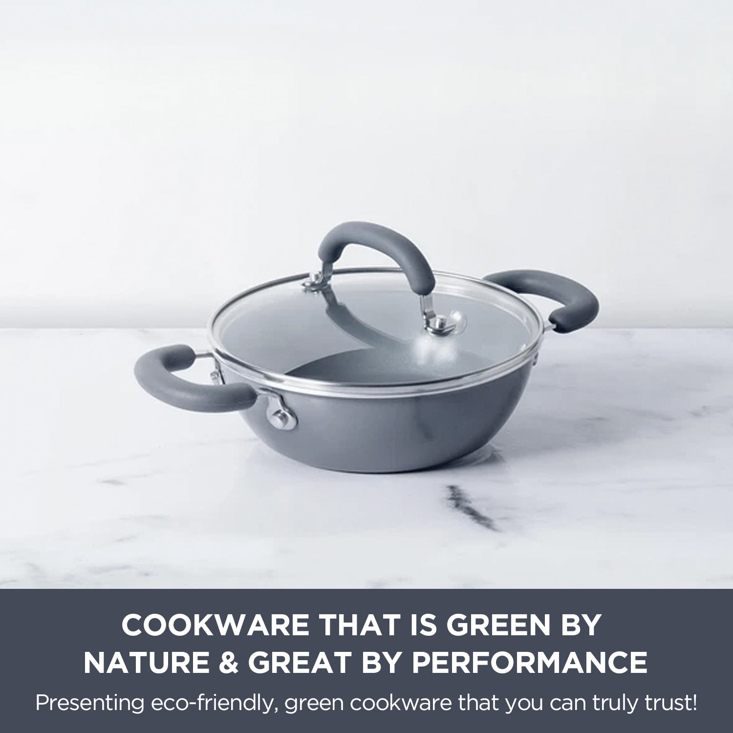 Meyer Anzen Ceramic Coated Cookware 4pcs Set - 20cm Wok/Kadai with Lid + 26cm Wok/Kadai with Lid