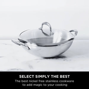 Meyer Select Stainless Steel Frypan and Wok with Lid 3-Piece Cookware Set