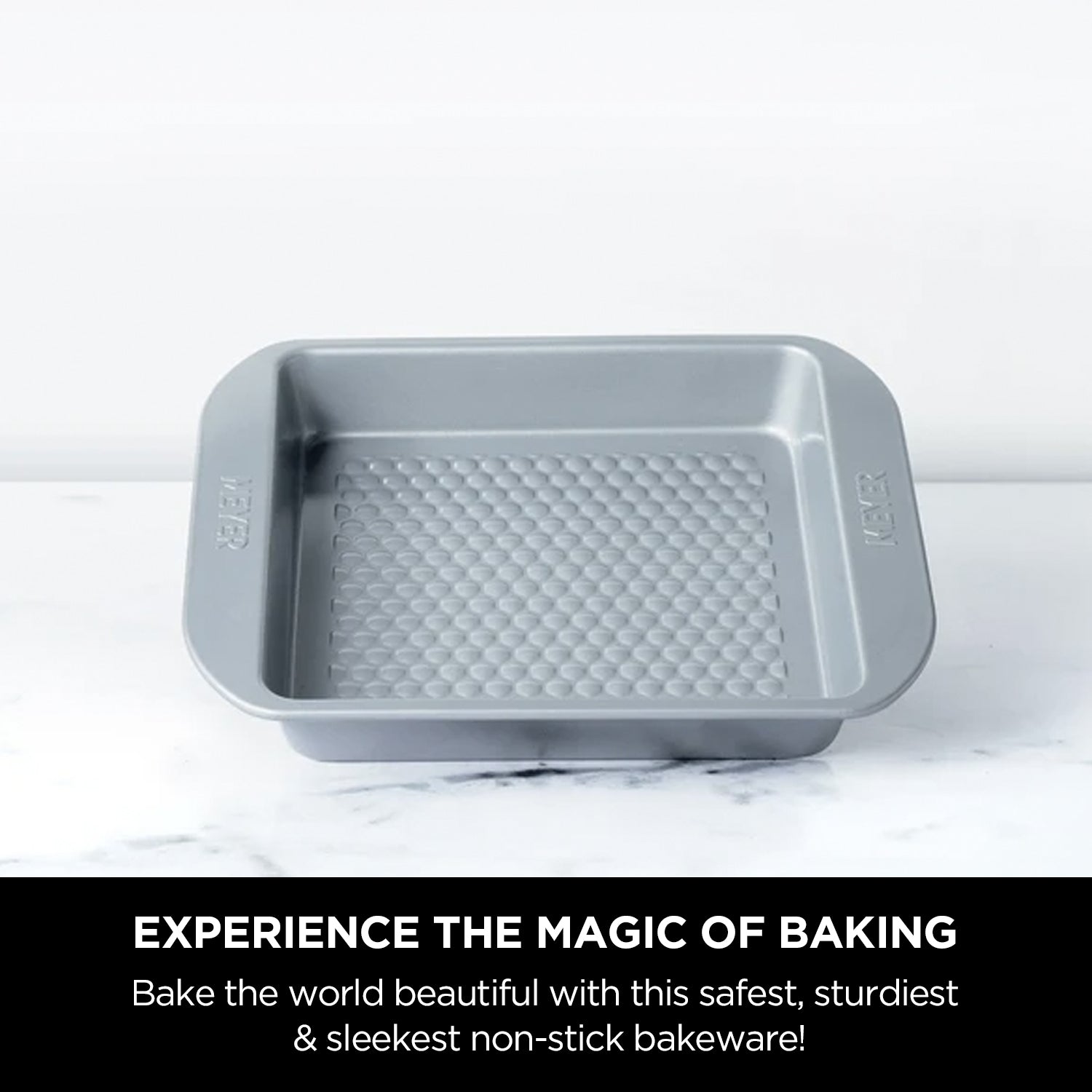 Meyer Bakemaster 5-Piece Bakeware Set - 23cm Square Springform Cake tin + Fluted Mold + 20cm Loose Base Cake tin + Oven Roaster + Square Cake pan