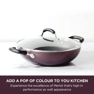 Meyer Merlot Non-Stick 3pcs Set 26cm Frypan + 28cm Kadai with Lid