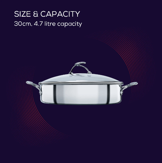 Circulon Clad Stainless Steel Sauteuse with Hybrid SteelShield and Nonstick Technology, 30cm ,Silver
