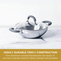 Meyer Trivantage Stainless Steel Triply Cookware 3pcs Set (26cm Frypan + Kadai/Wok with Interchangeable Glass Lid)