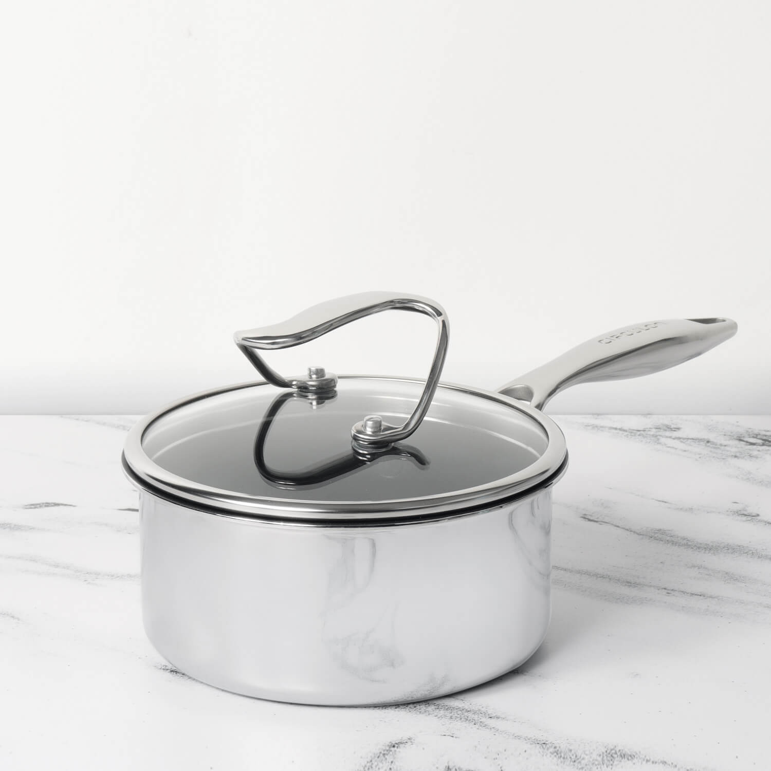 Circulon Clad Stainless Steel Saucepan with Glass Lid and Hybrid SteelShield and Nonstick Technology, 16cm, Silver