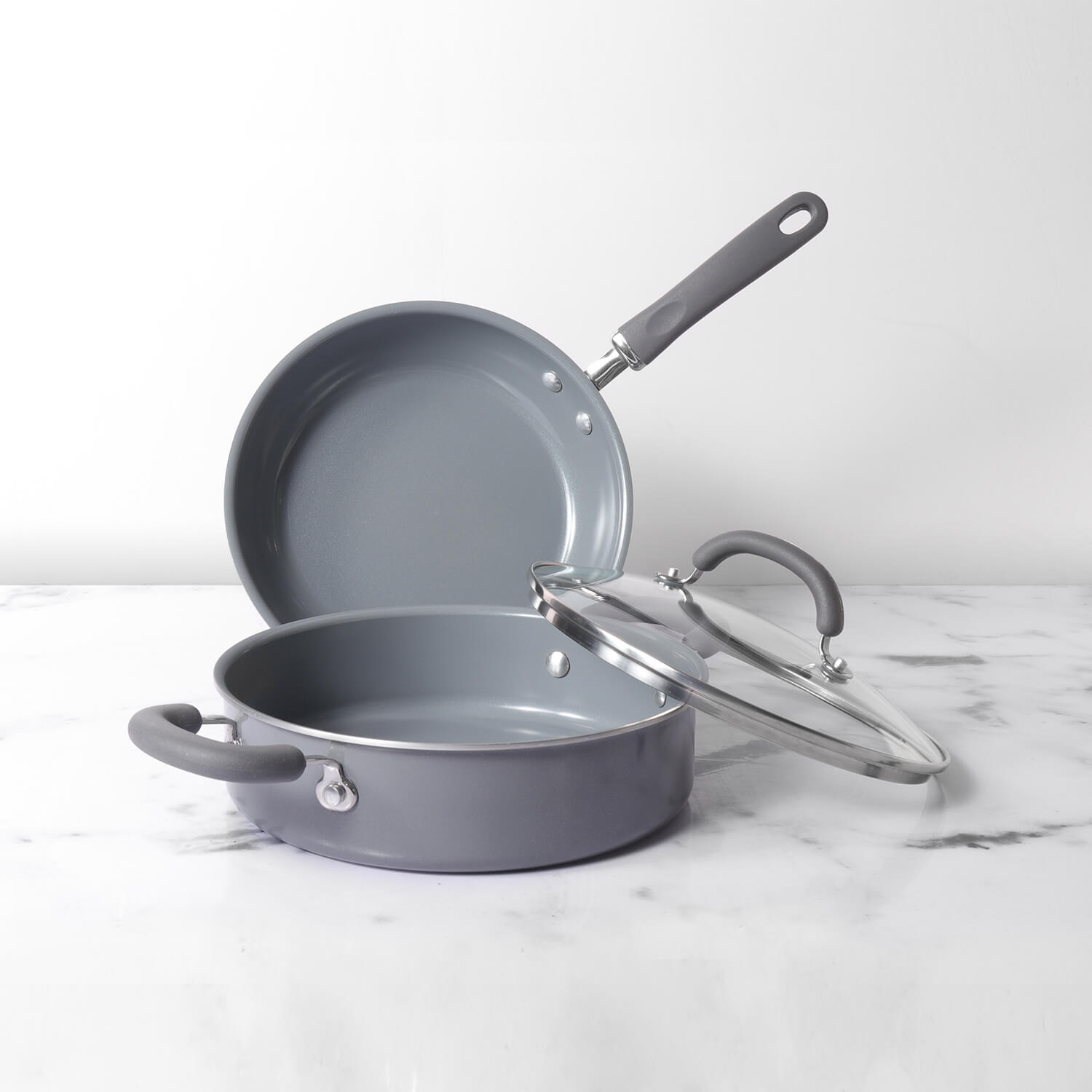 Meyer Anzen 3pcs Set - Open Frypan + Sauteuse with Interchangeable Lid, 24cm - Pots and Pans