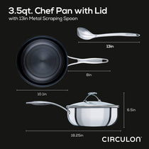 Circulon Clad Stainless Steel Chef's Pan and Spoon Set with Hybrid SteelShield and Nonstick Technology, 24cm, Silver