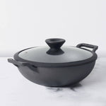 Meyer Pre Seasoned Cast Iron shallow Kadai With Glass Lid ,30cm-1