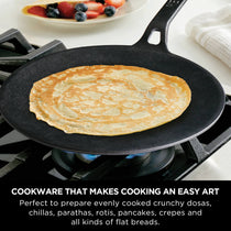 Meyer Pre-Seasoned Cast Iron 3 Piece Cookware Set - 28cm Flat Dosa Tawa + 20cm Frypan + 26cm Curved Roti Tawa