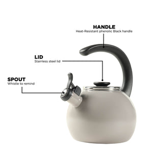 Circulon Enamel On Steel Whistling Tea Kettle 1.9 Liters, Grey