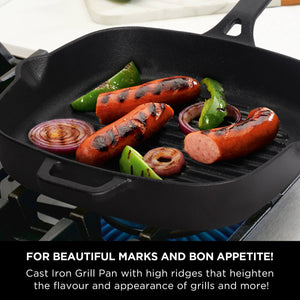 Meyer 2pcs Set - 25cm Cast Iron Grill pan + 12 inch Silicone Tongs