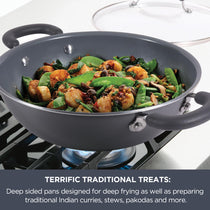 Meyer Anzen Ceramic Coated Cookware 4pcs Set - 20cm Wok/Kadai with Lid + 26cm Wok/Kadai with Lid