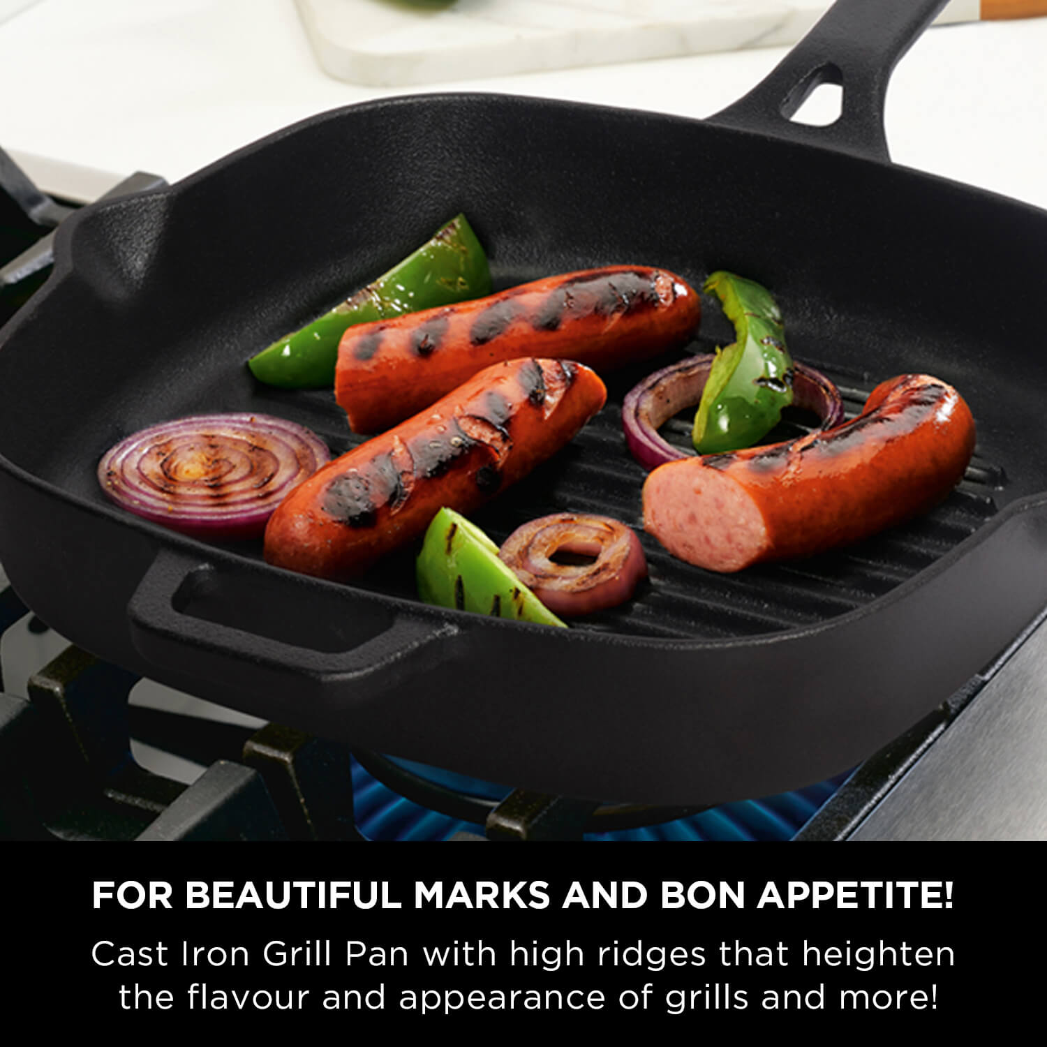 Meyer Pre-Seasoned Cast Iron Grill Pan and Glass Grill Press set