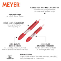Meyer 2-Piece Crimson Silicone Tongs Set With Stainless Steel Body (23cm & 30cm) - Pots and Pans