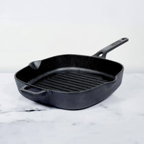 Meyer Pre-Seasoned Cast Iron Grill Pan, 25 cm, Black