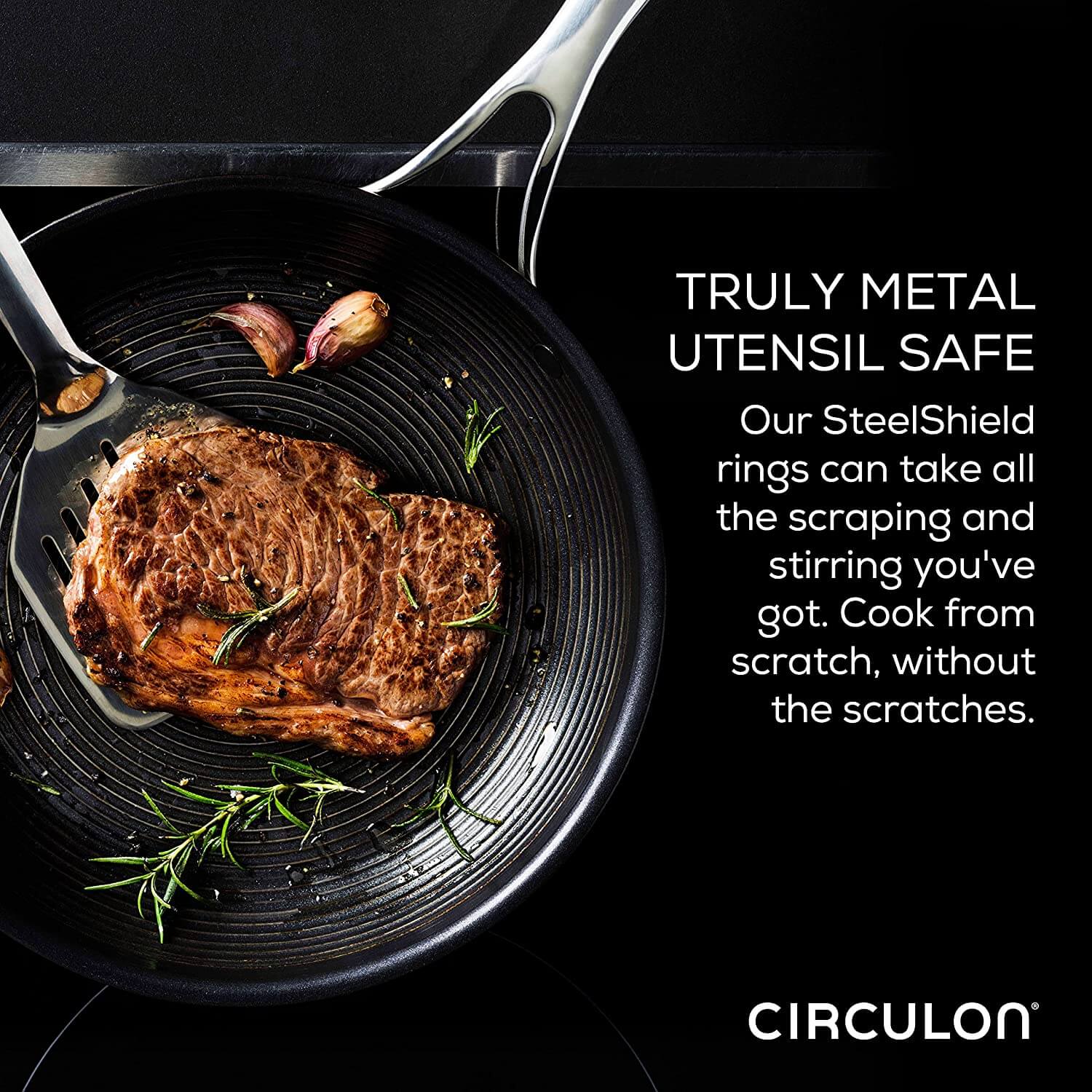 Circulon Clad Stainless Steel Frying Pan / Skillet with Hybrid SteelShield and Nonstick Technology, 22cm, Silver