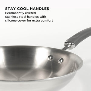 Meyer Trivantage Stainless Steel Triply Cookware 3pcs Set (26cm Frypan + Kadai/Wok with Interchangeable Glass Lid)