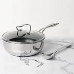 Circulon Clad Stainless Steel Chef's Pan and Spoon Set with Hybrid SteelShield and Nonstick Technology, 24cm, Silver