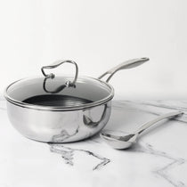 Circulon Clad Stainless Steel Chef's Pan and Spoon Set with Hybrid SteelShield and Nonstick Technology, 24cm, Silver