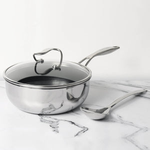 Circulon Clad Stainless Steel Chef's Pan and Spoon Set with Hybrid SteelShield and Nonstick Technology, 24cm, Silver