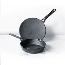 Meyer Pre Seasoned Cast Iron 2pcs Set (20cm Frypan/Skillet + 26cm Roti Tawa) - Pots and Pans