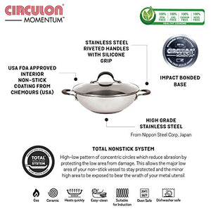 Circulon Momentum Non-Stick 3pcs Set (27cm Kadai/Wok + Silicone Round Ladle, Red) - Pots and Pans
