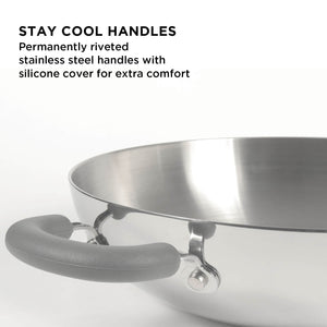 Meyer Trivantage Stainless Steel Triply Cookware 3pcs Set (26cm Frypan + Kadai/Wok with Interchangeable Glass Lid)