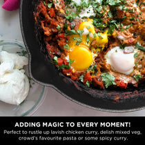 Meyer Pre- Seasoned Cast Iron 3 Piece Cookware Set - 20cm Frypan + 20cm Kadai with Interchangeable Lid, Black