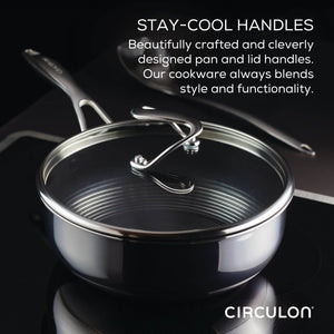 Circulon Clad Stainless Steel Chef's Pan and Spoon Set with Hybrid SteelShield and Nonstick Technology, 24cm, Silver