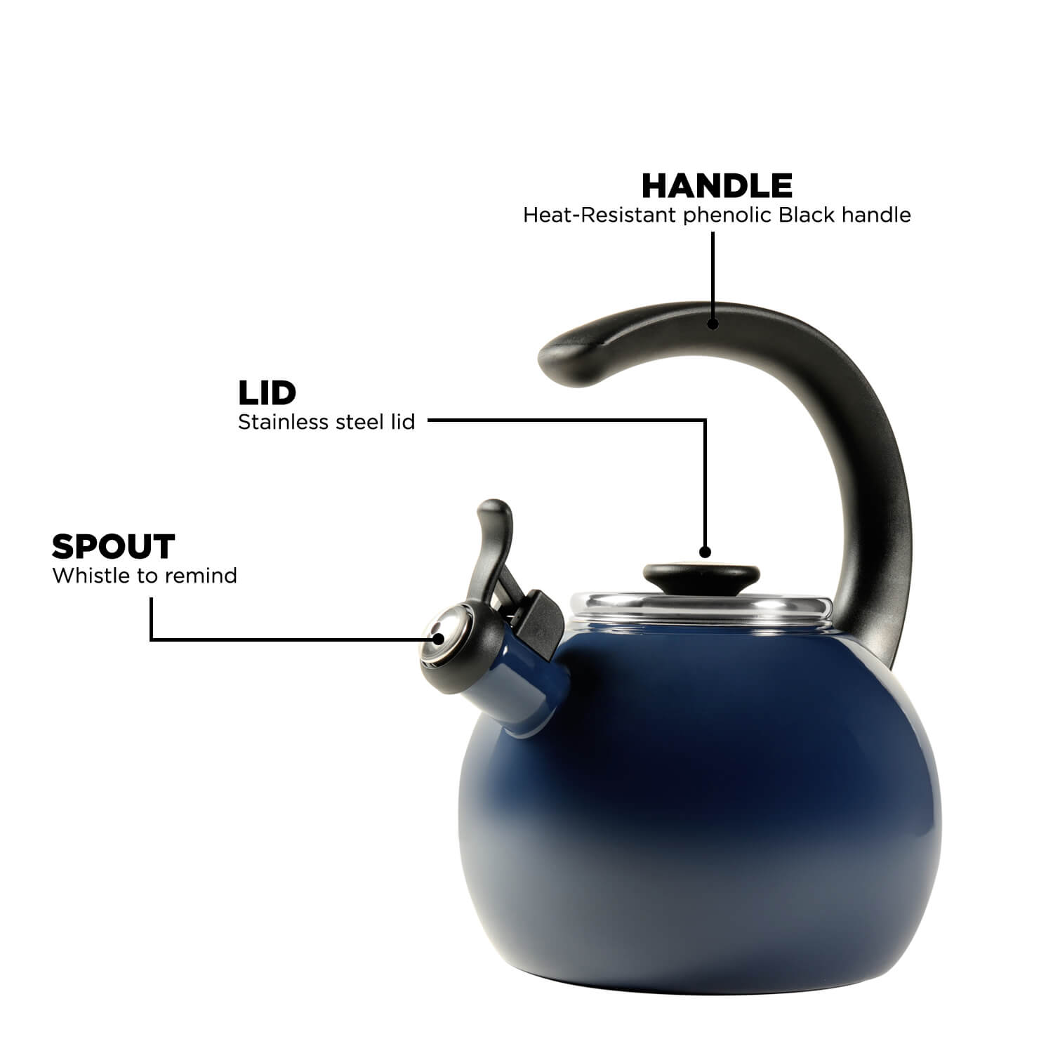 Circulon Enamel On Steel Whistling Tea Kettle 1.9 Liters, Navy