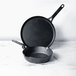 Meyer Pre-Seasoned Cast Iron 2pcs Set (20cm Frypan/Skillet + 28cm Flat Dosa Tawa) - Pots and Pans