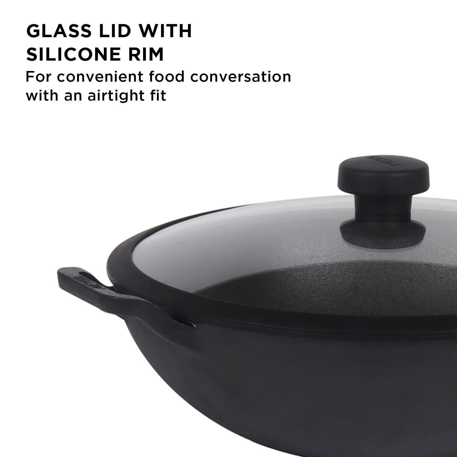 Meyer Pre- Seasoned Cast Iron 3 Piece Cookware Set - 20cm Frypan + 20cm Kadai with Interchangeable Lid, Black