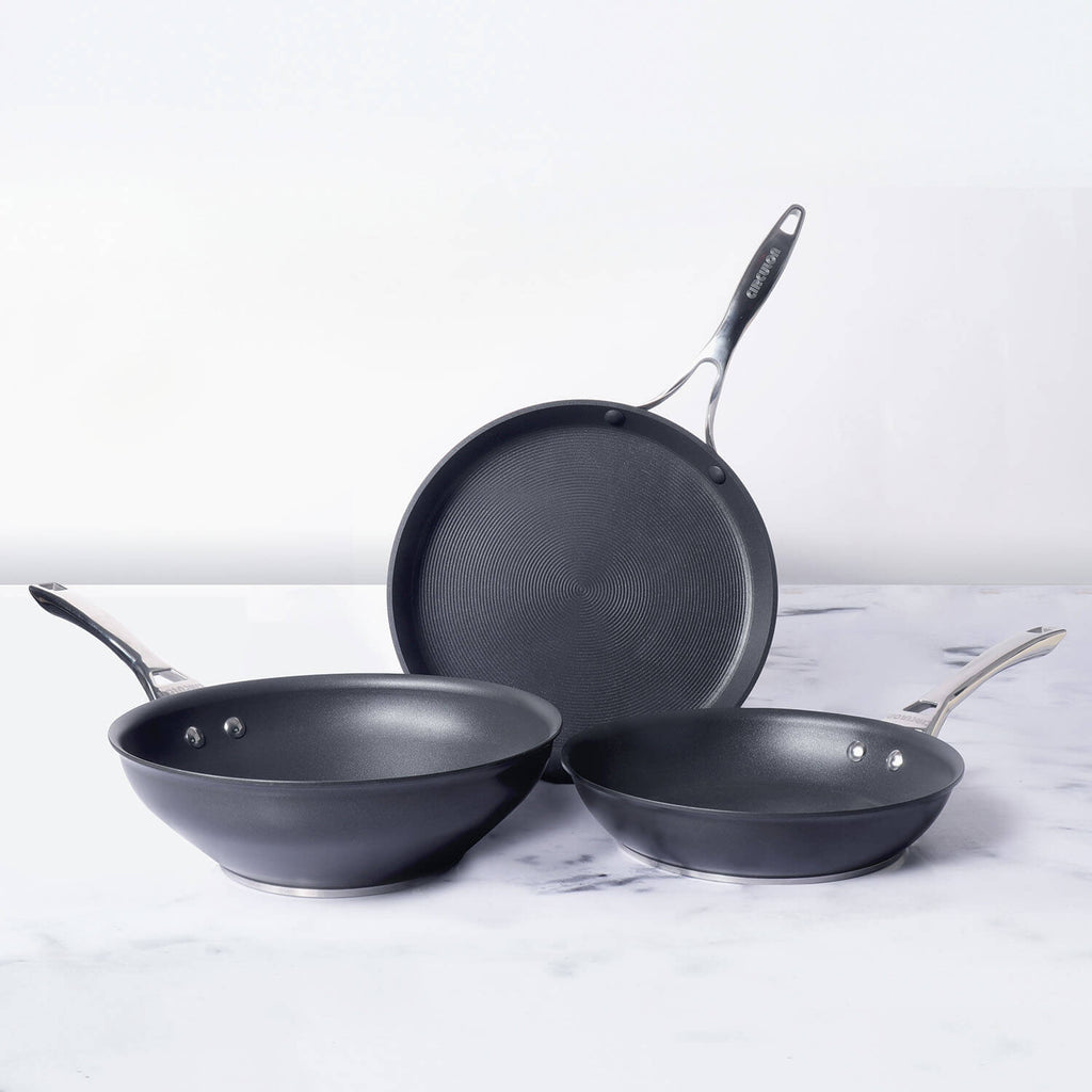 Circulon Infinite Non-Stick + Hard Anodized Cookware set (24cm Skillet, 26cm Stir fry, 28cm flat dosa tawa) - Pots and Pans